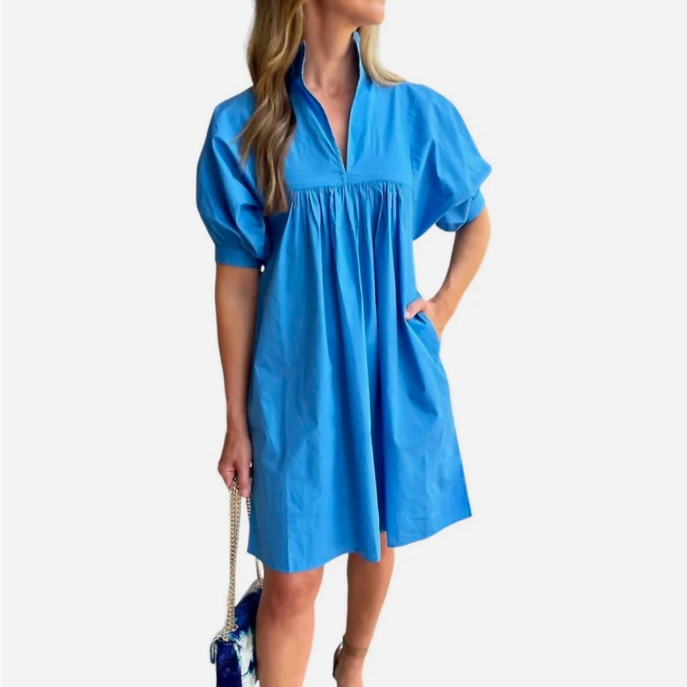 High Neck Puff Sleeve Dress